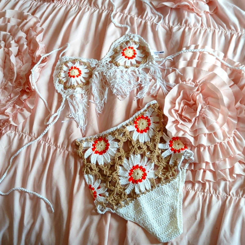 Crochet Fashion Nova Bikini with Floral Design